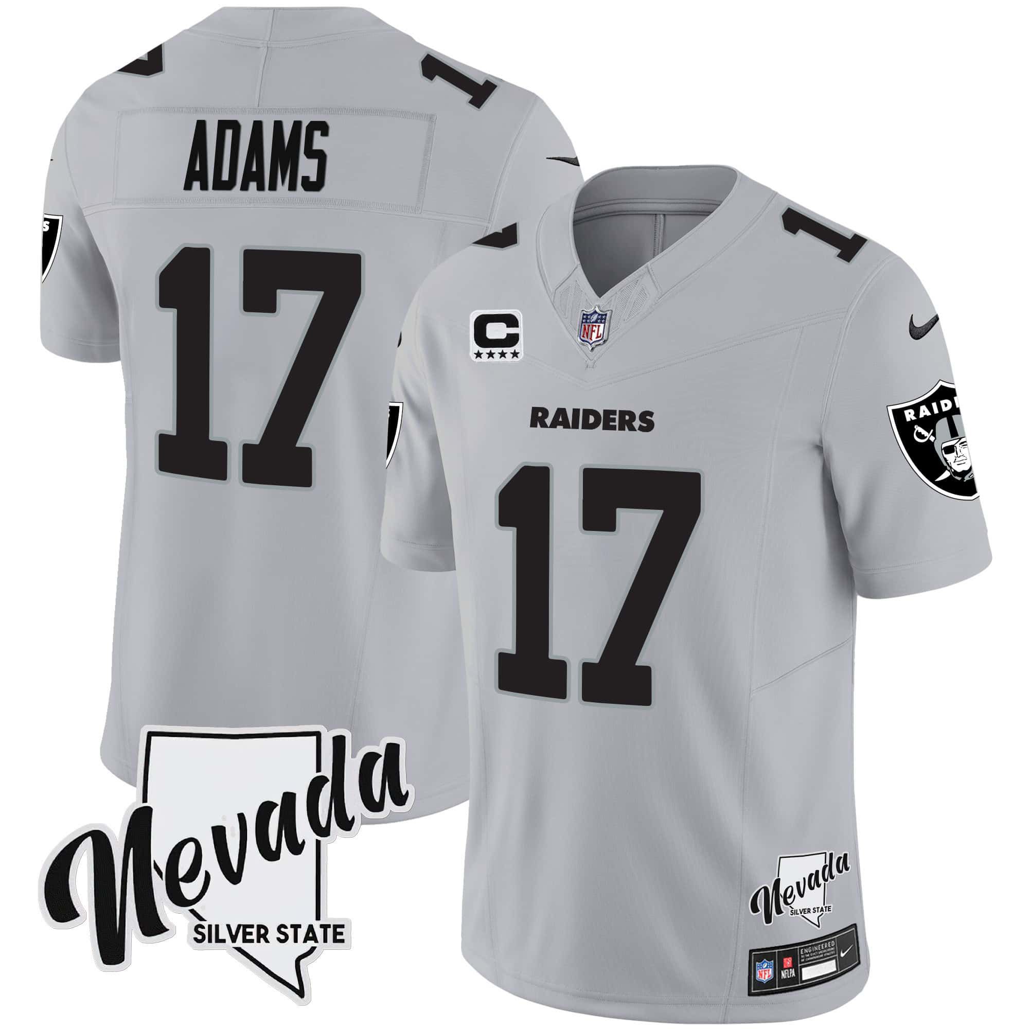 Men Oakland Raiders #17 Adams Grey 2024 Nike Nevada Silver State Patch Vapor NFL Jersey